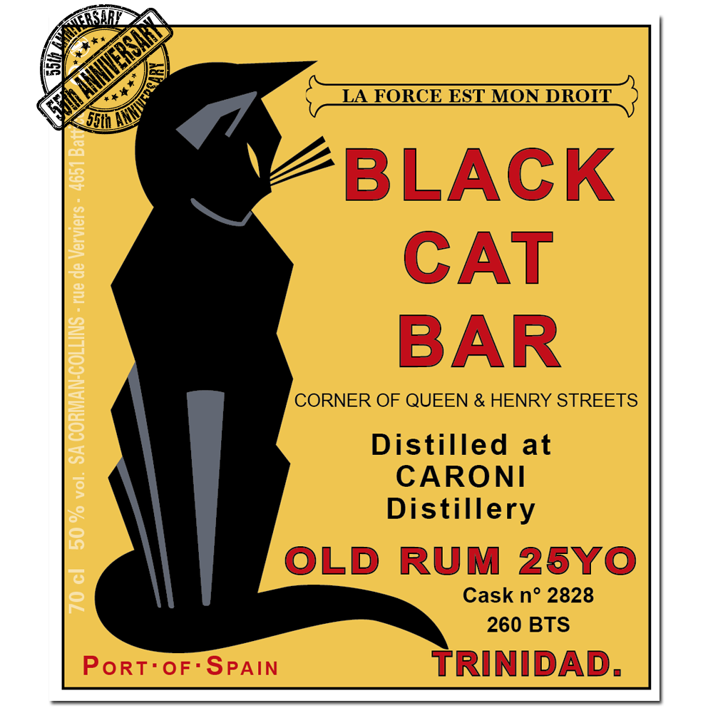 Corman Collins Black Cat Bar Caroni Rum Label